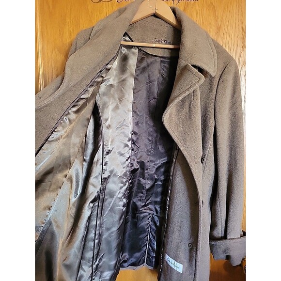 Calvin Klein Wool Cashmere Blend Pea Coat Brown Women’s Size XL Collared - Picture 2 of 10